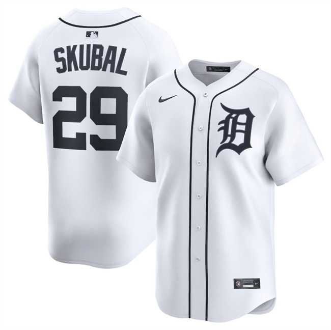 Mens Detroit Tigers #29 Tarik Skubal White 2024 Home Limited Stitched Jersey Dzhi